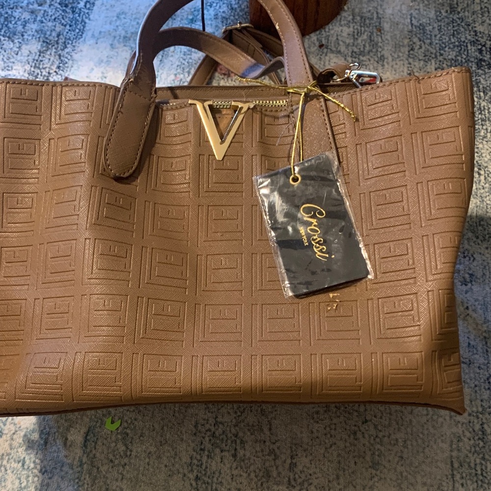 Crossi Brown Geometric Tote